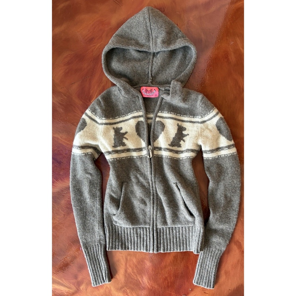 Juicy Couture 100% Wool Vintage Hoodie Zip Up J-zipper Dogs Size P